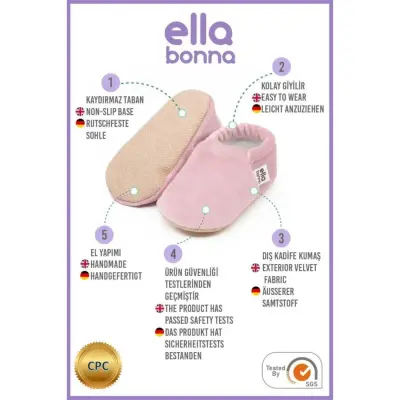 Ella Bonna Unisex Patik Kadife Kaydırmaz Taban Pudra - 3
