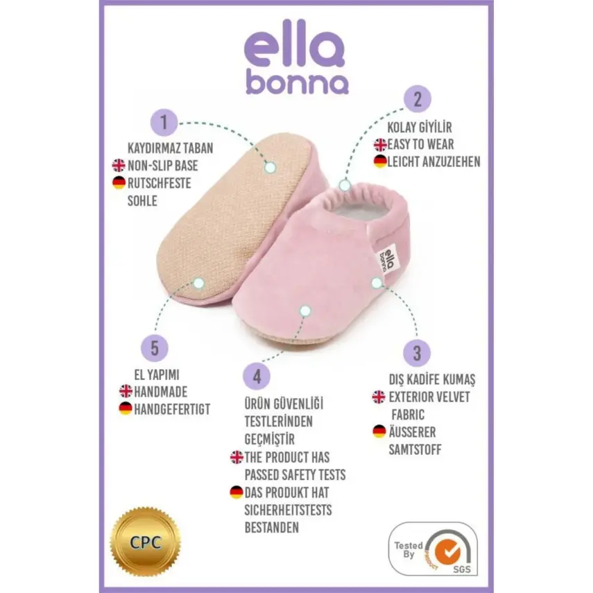 Ella Bonna Unisex Patik Kadife Kaydırmaz Taban Pudra - 3