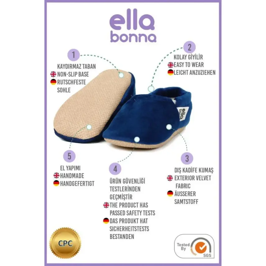 Ella Bonna Unisex Patik Kadife Kaydırmaz Taban Saks - 6