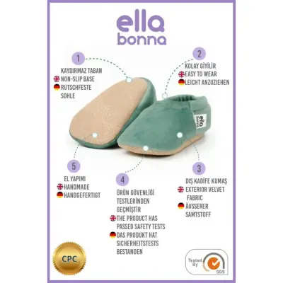 Ella Bonna Unisex Patik Kadife Kaydırmaz Taban Su Yeşili - 6