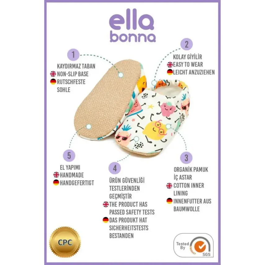 Ella Bonna Unisex Patik Kaydırmaz Taban Meyveler - 3