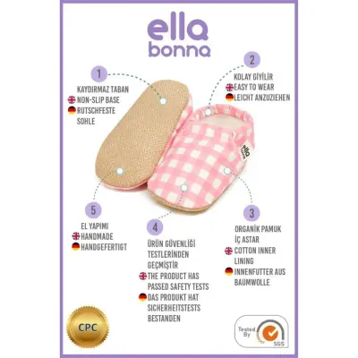 Ella Bonna Unisex Patik Kaydırmaz Taban Pembe Çizgili - 3