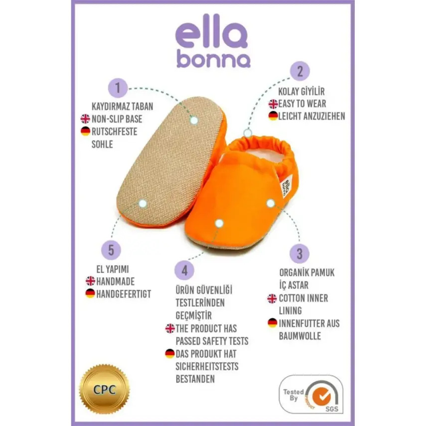 Ella Bonna Unisex Patik Kaydırmaz Taban Turuncu - 3
