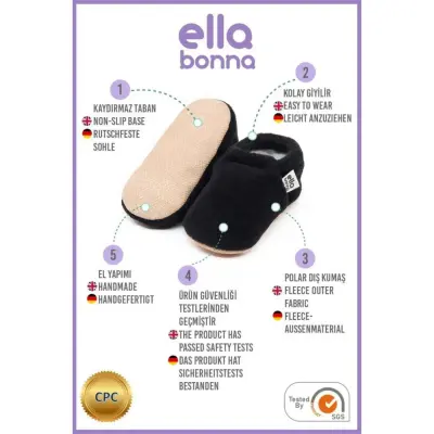 Ella Bonna Unisex Patik Organik Pamuk Kaydırmaz Taban Antrasit - 13