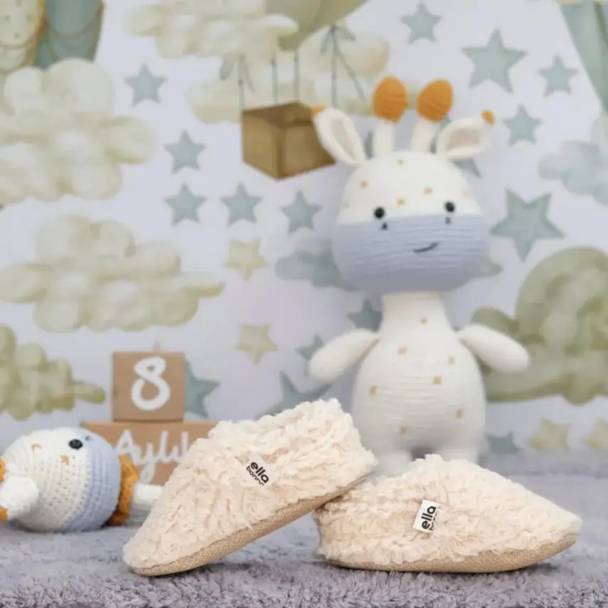 Ella Bonna Unisex Patik Organik Pamuk Kaydırmaz Taban Bej - 11