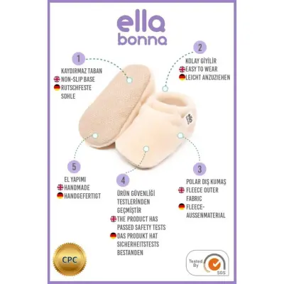 Ella Bonna Unisex Patik Organik Pamuk Kaydırmaz Taban BEJ - 15