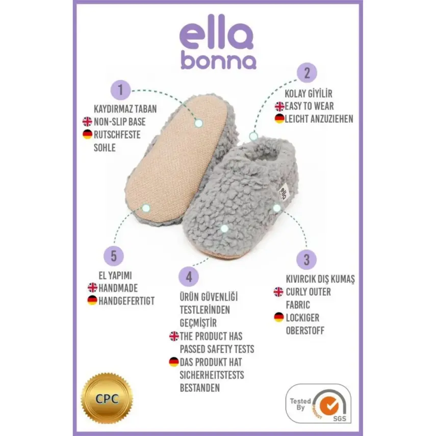 Ella Bonna Unisex Patik Organik Pamuk Kaydırmaz Taban Gri - 12