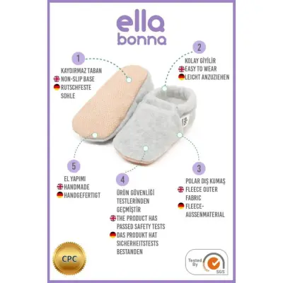 Ella Bonna Unisex Patik Organik Pamuk Kaydırmaz Taban Gri - 12
