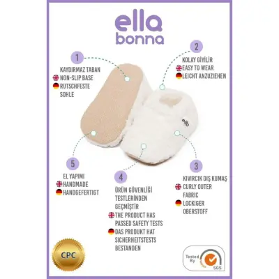 Ella Bonna Unisex Patik Organik Pamuk Kaydırmaz Taban Kırık Beyaz - 5