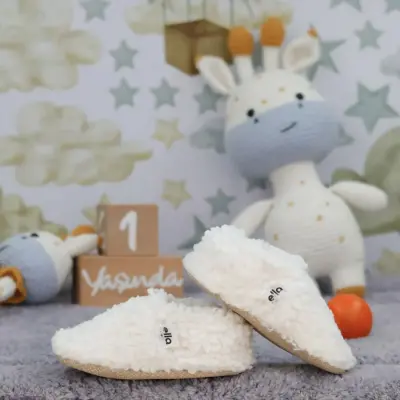 Ella Bonna Unisex Patik Organik Pamuk Kaydırmaz Taban Kırık Beyaz - 16