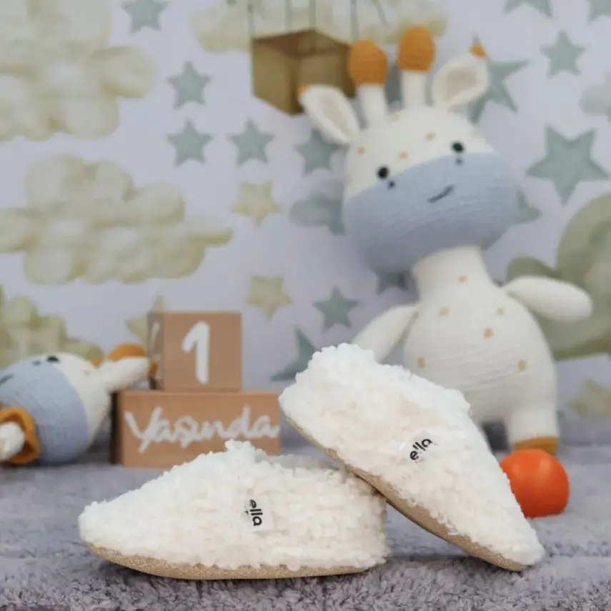 Ella Bonna Unisex Patik Organik Pamuk Kaydırmaz Taban Kırık Beyaz - 16