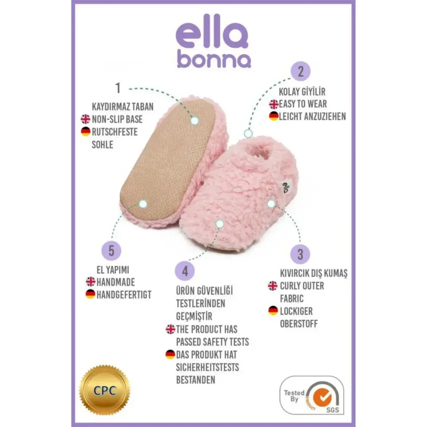 Ella Bonna Unisex Patik Organik Pamuk Kaydırmaz Taban Pembe - 4