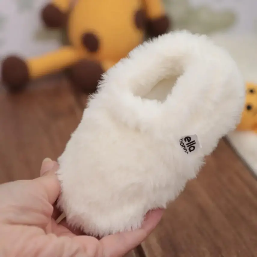 Ella Bonna Unisex Patik Organik Yumuşak Tüylü Kaydırmaz Taban Ekru - 5