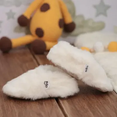 Ella Bonna Unisex Patik Organik Yumuşak Tüylü Kaydırmaz Taban Ekru - 14
