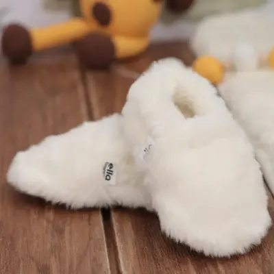 Ella Bonna Unisex Patik Organik Yumuşak Tüylü Kaydırmaz Taban Ekru - 9