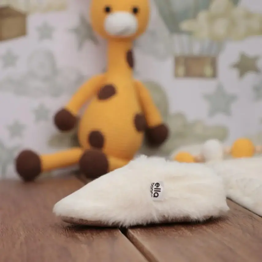 Ella Bonna Unisex Patik Organik Yumuşak Tüylü Kaydırmaz Taban Ekru - 8