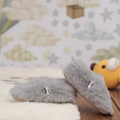 Ella Bonna Unisex Patik Organik Yumuşak Tüylü Kaydırmaz Taban Gri - 6