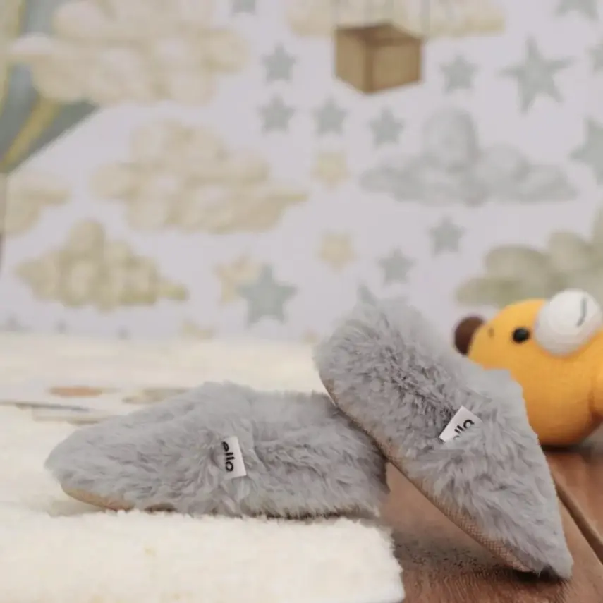 Ella Bonna Unisex Patik Organik Yumuşak Tüylü Kaydırmaz Taban Gri - 6