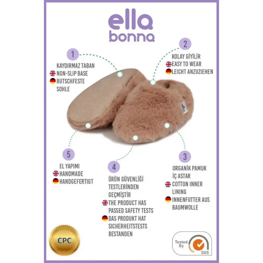 Ella Bonna Unisex Patik Organik Yumuşak Tüylü Kaydırmaz Taban Taba - 10