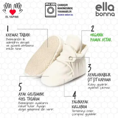Ella Bonna Unisex Patik Pamuk Organik Cotton Bej - 2