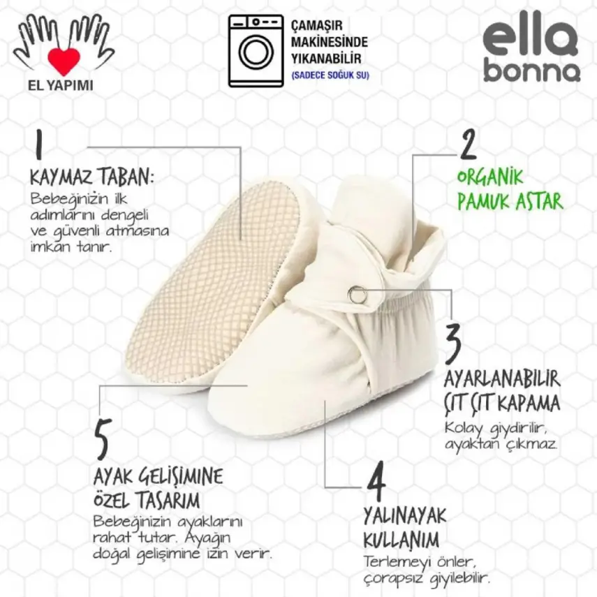 Ella Bonna Unisex Patik Pamuk Organik Cotton Bej - 2