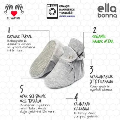 Ella Bonna Unisex Patik Pamuk Organik Cotton Gri - 2