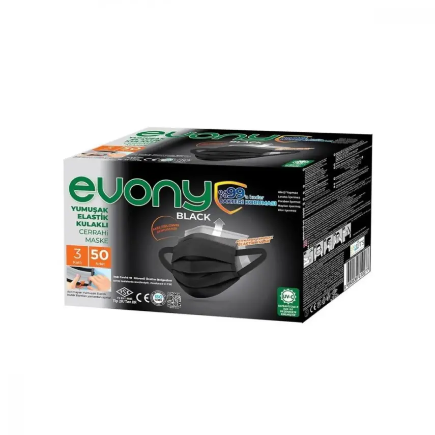 Evony Cerrahi Hijyenik Telli Maske 50li Siyah - 1