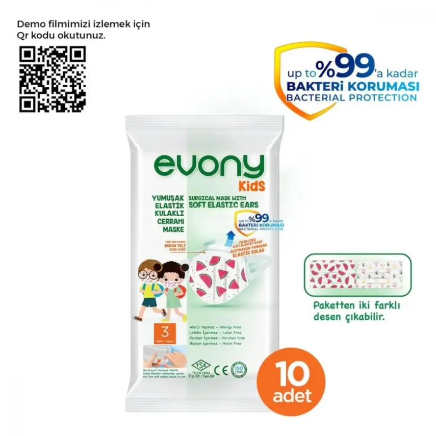 Evony Kids Cerrahi Hijyenik Telli Çocuk Maskesi Desenli 10lu - 3