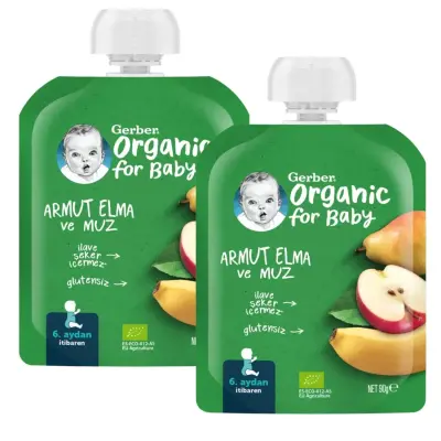 Gerber Organik Armutlu Elmalı Muzlu Meyve Püresi 90 gr*2
