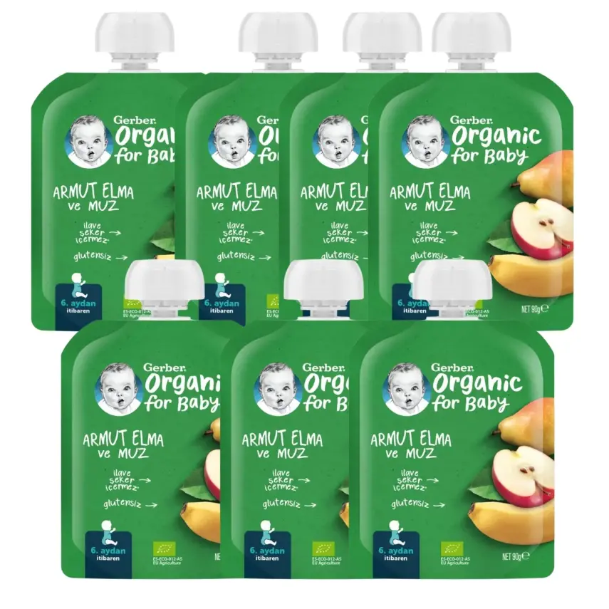 Gerber Organik Armutlu Elmalı Muzlu Meyve Püresi 90 gr*7 - 1