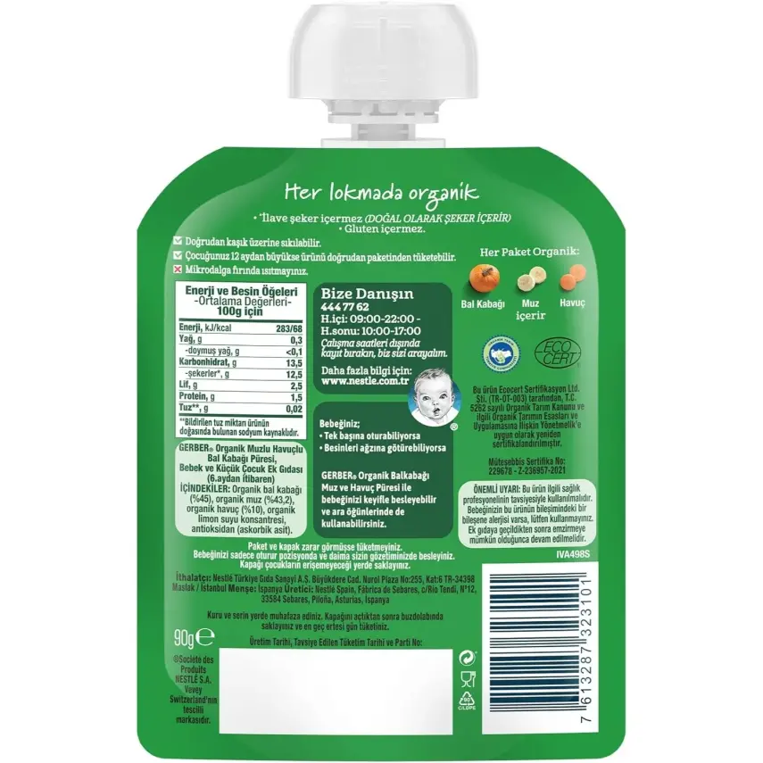 Gerber Organik Balkabaklı Muzlu Havuçlu Meyve Püresi 90 gr - 6