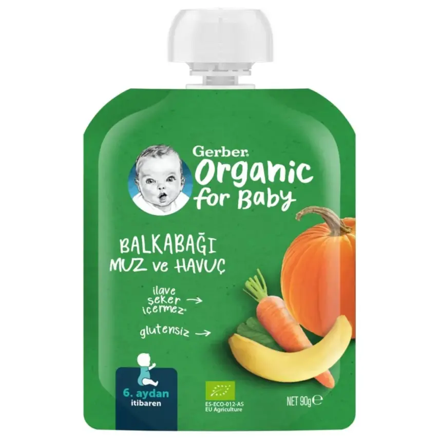 Gerber Organik Balkabaklı Muzlu Havuçlu Meyve Püresi 90 gr - 1