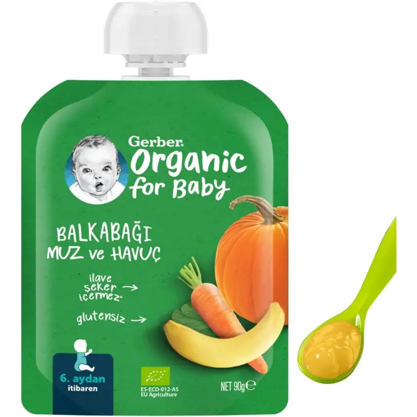 Gerber Organik Balkabaklı Muzlu Havuçlu Meyve Püresi 90 gr*7 - 3
