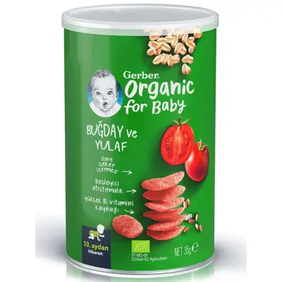 Gerber Organik Buğday Ve Yulaf Bebek Atıştırmalığı 35 gr 10+ Ay 