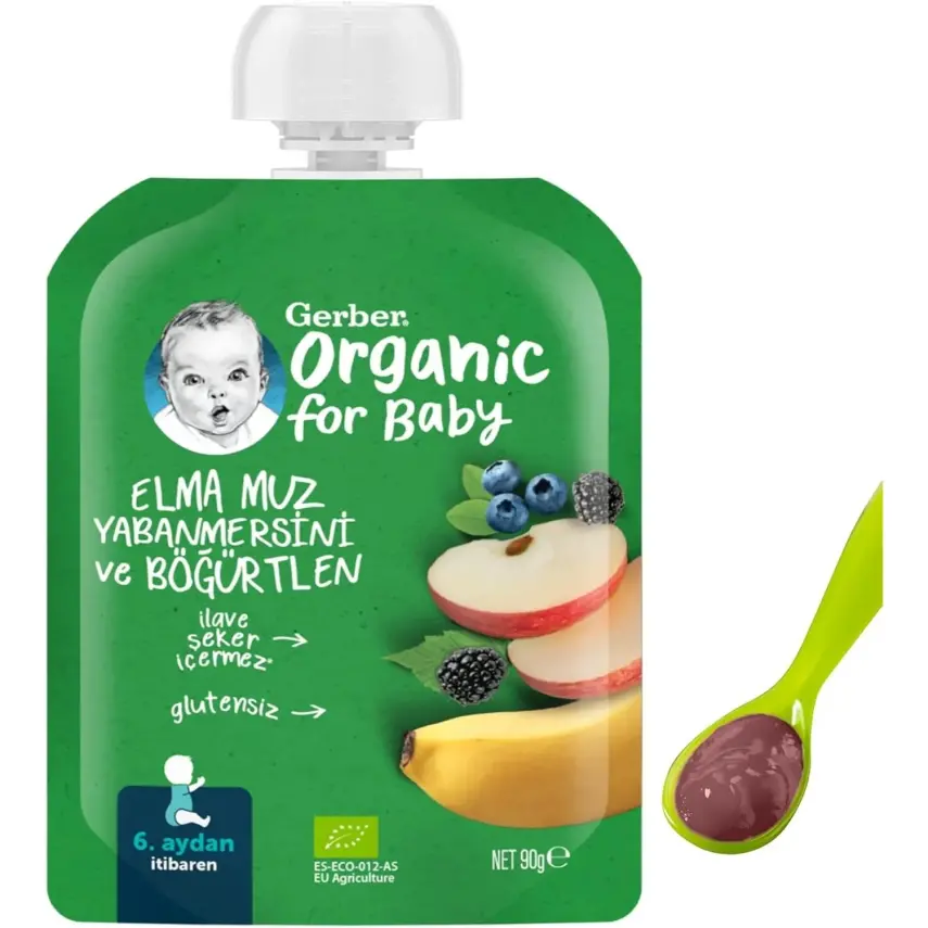 Gerber Organik Elmalı Muzlu Yabanmersinli Böğürtlenli Meyve Püresi 90 gr*2 - 5