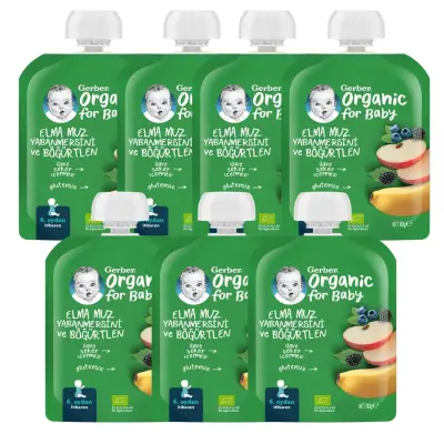 Gerber Organik Elmalı Muzlu Yabanmersinli Böğürtlenli Meyve Püresi 90 gr*7