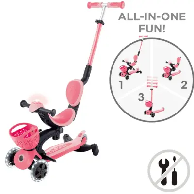 Globber Go Up Baby 360 Derece Manevra Kabiliyetli Işıklı Scooter - Koyu Pastel Pembe - 3