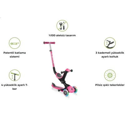 Globber Go Up Deluxe Işıklı Scooter Pembe - 6