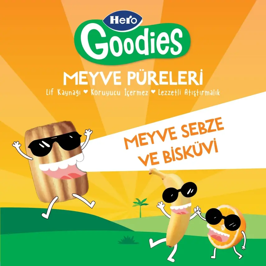 Hero Baby Goodies Bisküvi-Muz-Portakal Meyve Püresi 100 gr - 3