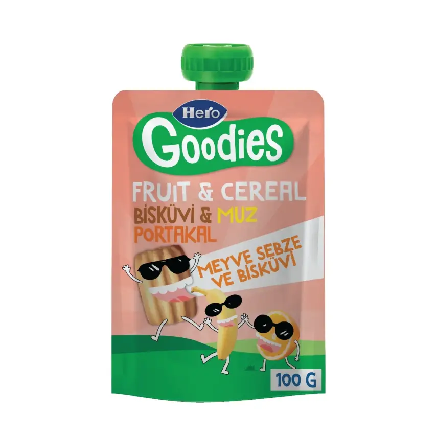 Hero Baby Goodies Bisküvi-Muz-Portakal Meyve Püresi 100 gr - 1