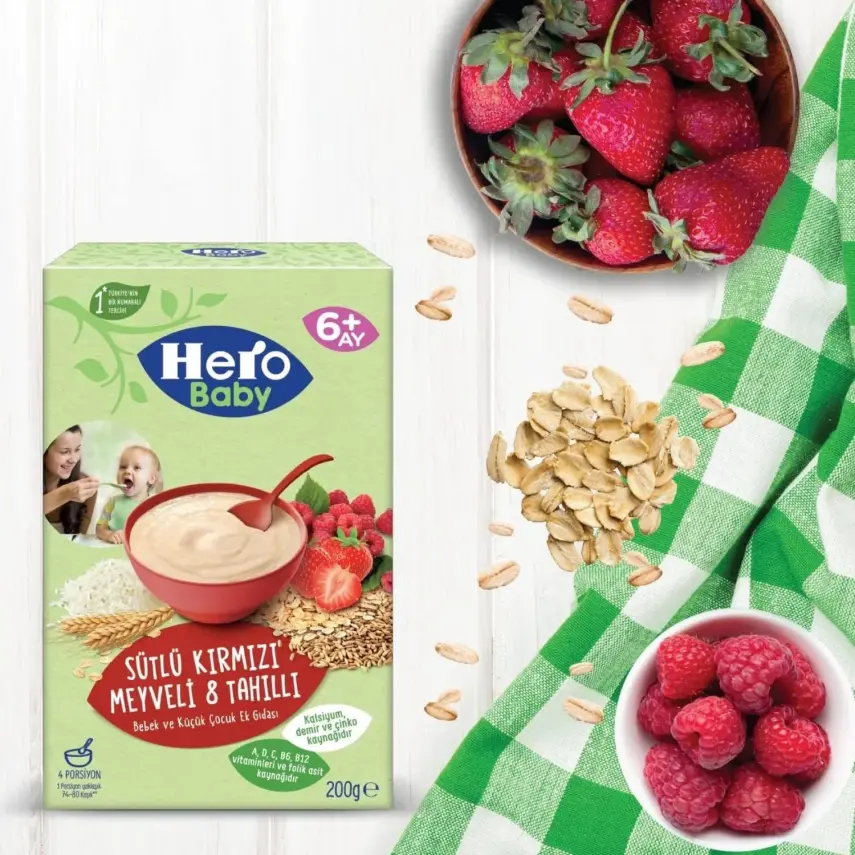 Hero Baby Kaşık Maması Sütlü Kırmızı Meyveli  8 Tahıllı 200 Gr - 14