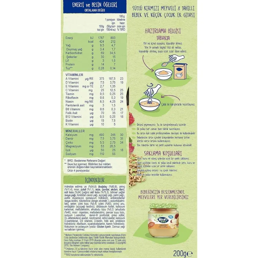 Hero Baby Kaşık Maması Sütlü Kırmızı Meyveli  8 Tahıllı 200 Gr - 15