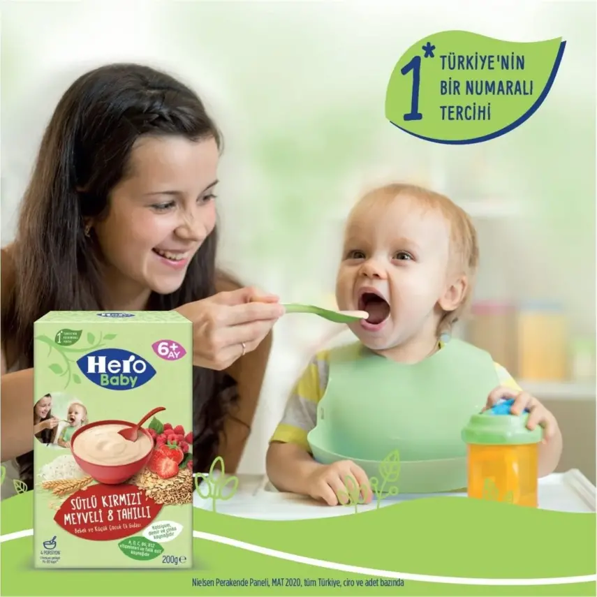 Hero Baby Kaşık Maması Sütlü Kırmızı Meyveli  8 Tahıllı 200 Gr - 6