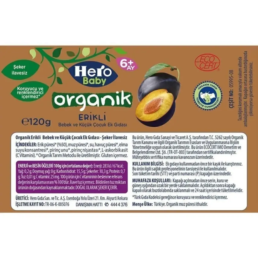 Hero Baby Organik Erikli Kavanoz Maması 120 Gr - 4