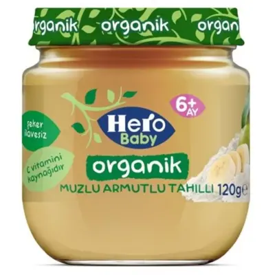 Hero Baby Organik Kavanoz Maması Muz Armut Tahıl 120 Gr - 2