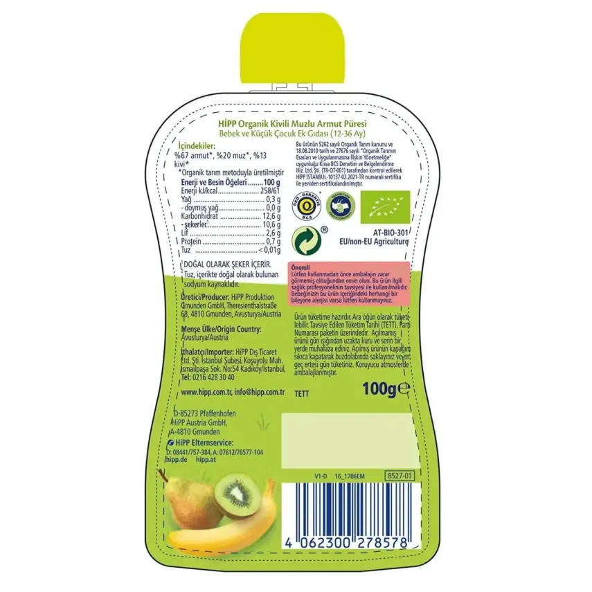 Hipp Organik Kivili Muzlu Armut Püresi 100 gr x3 - 6