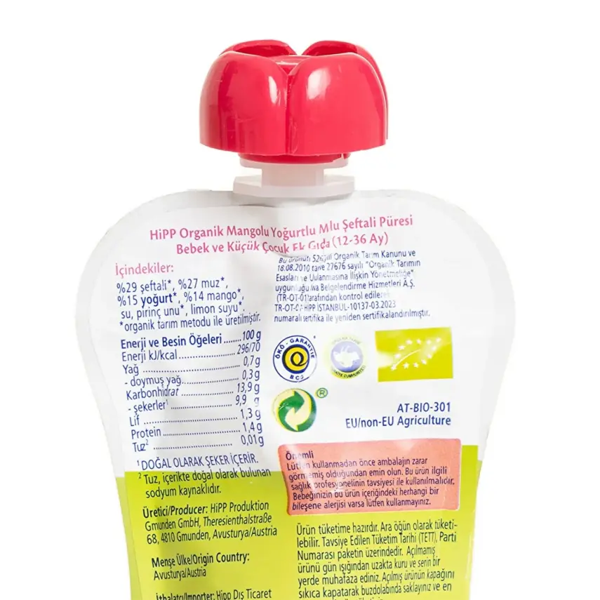 Hipp Organik Mangolu Yoğurtlu Muzlu Şeftali Püresi 100gr - 6