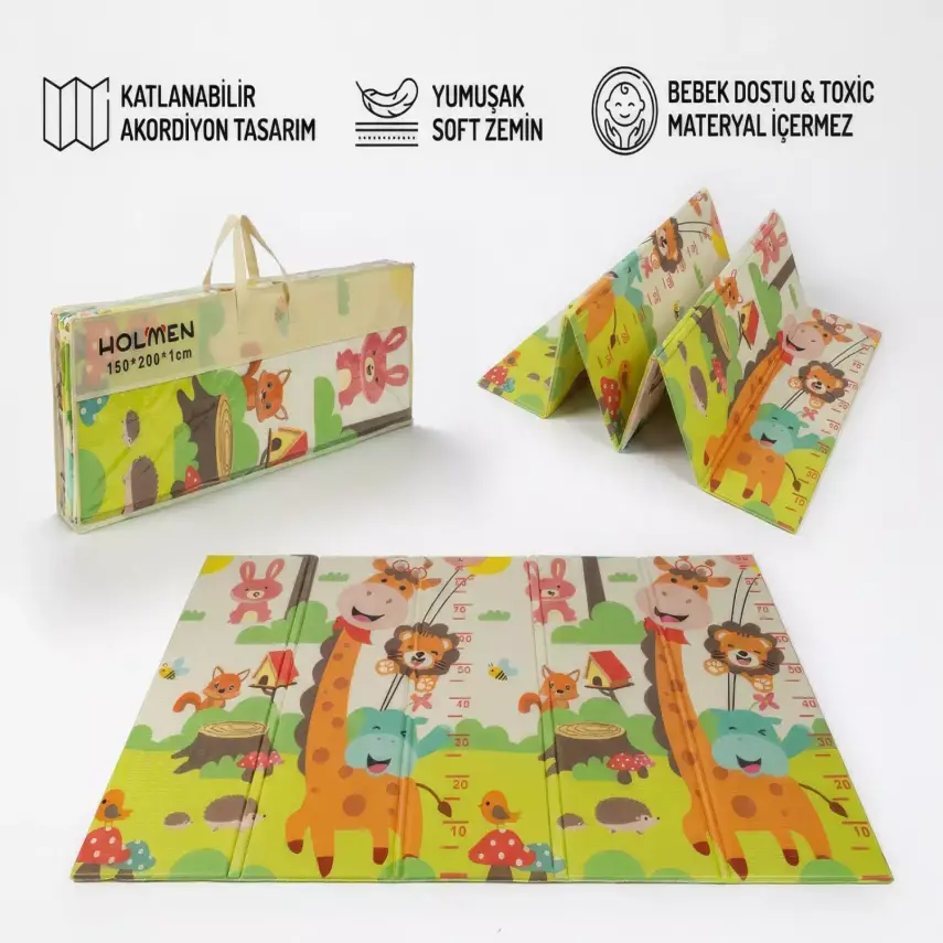 Holmen Katlanabilir Oyun Matı Arabalar Ve Hayvanlar 150x200x1 Cm - 4