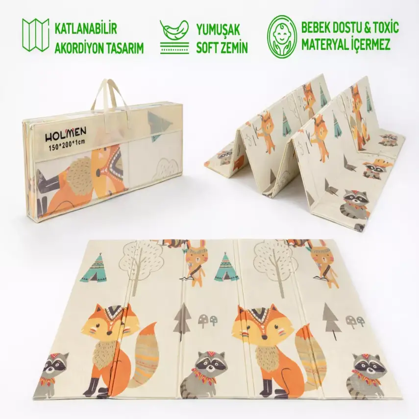 Holmen Katlanabilir Oyun Matı Minik Hayvanlar Soft 150x200x1 Cm - 4