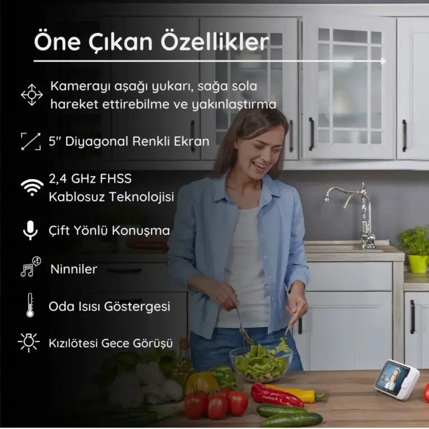 Hubble Nursery View Pro 5 inç Dijital Bebek Kamerası  - 6